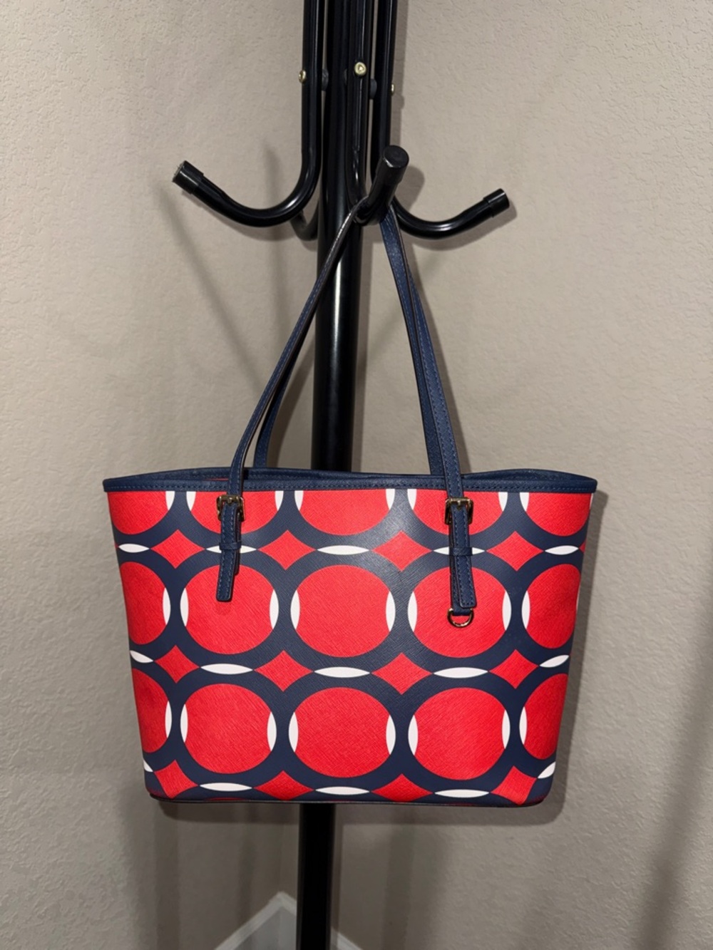 Michael Kors Red, Navy & White Geometric Tote